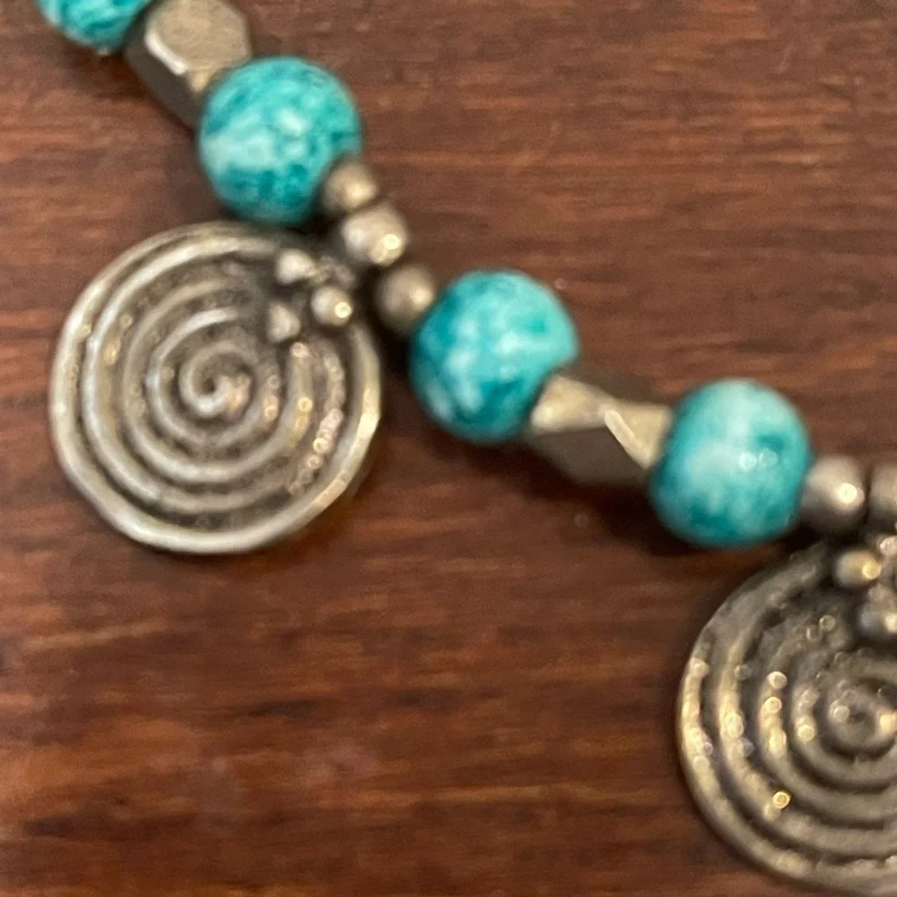 vintage Turquoise and Silver Beaded Necklace